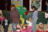 julia went to say hi and she even hugged the frog!